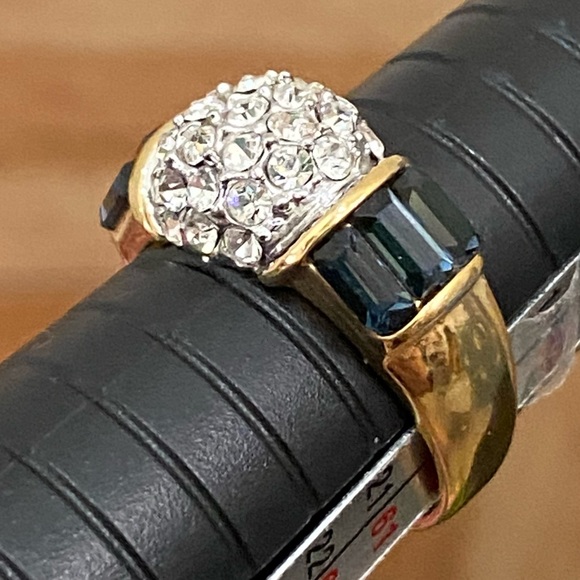 Vintage CZ Stone with Blue Baguette Gold-plated Ring Size 9 - Picture 9 of 14